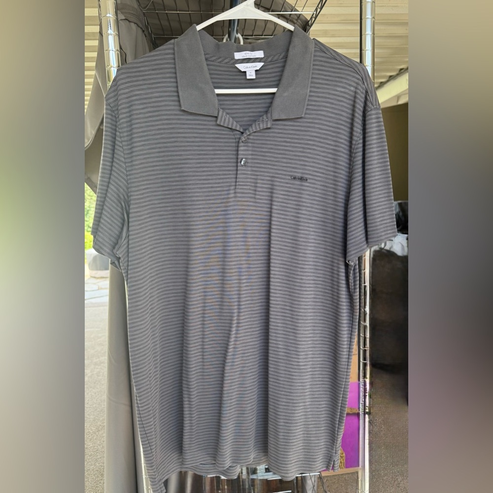 Calvin Klein Gray Striped Polo Shirt